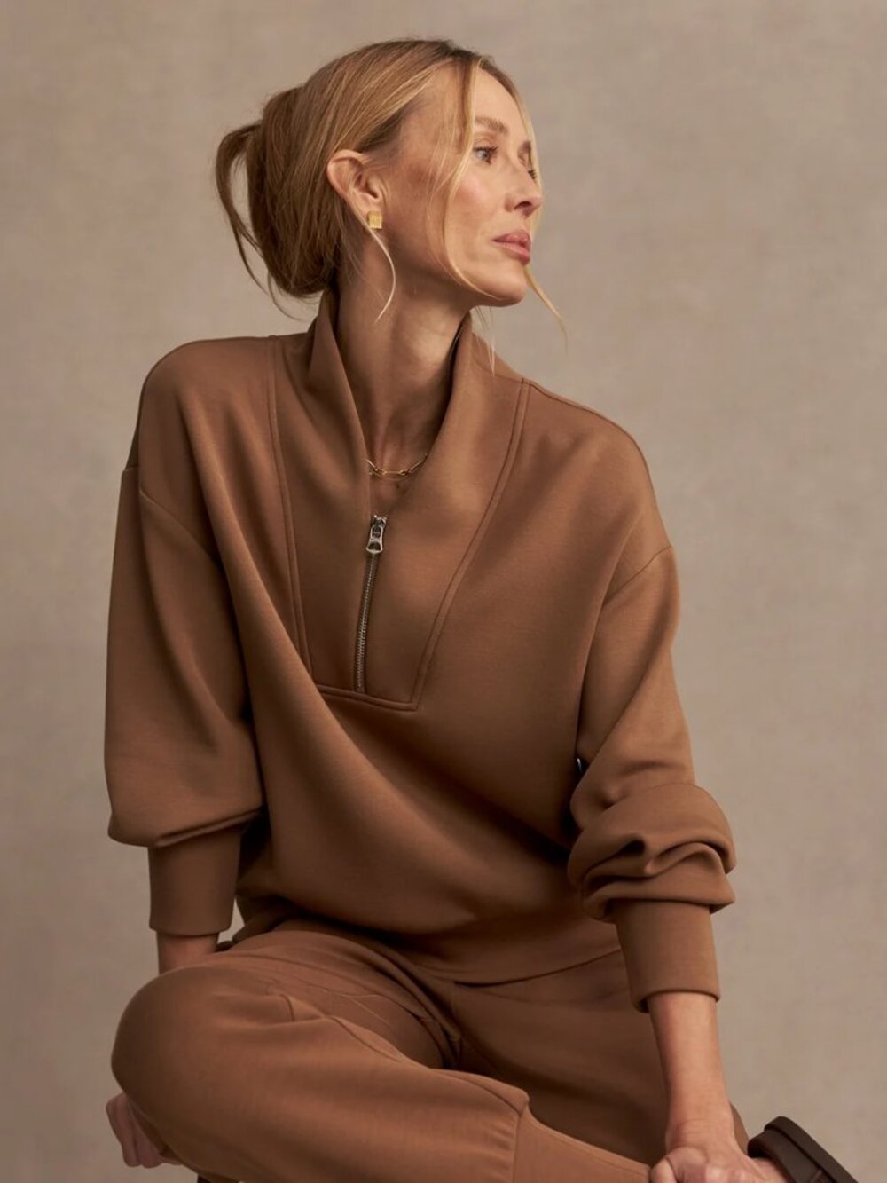 Varley Davidson Sweat in Golden Bronze, Size X-Small